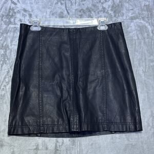 Free People Faux Leather Mini Skirt Womens Size 10 Black Zip up Lined Grunge Y2k